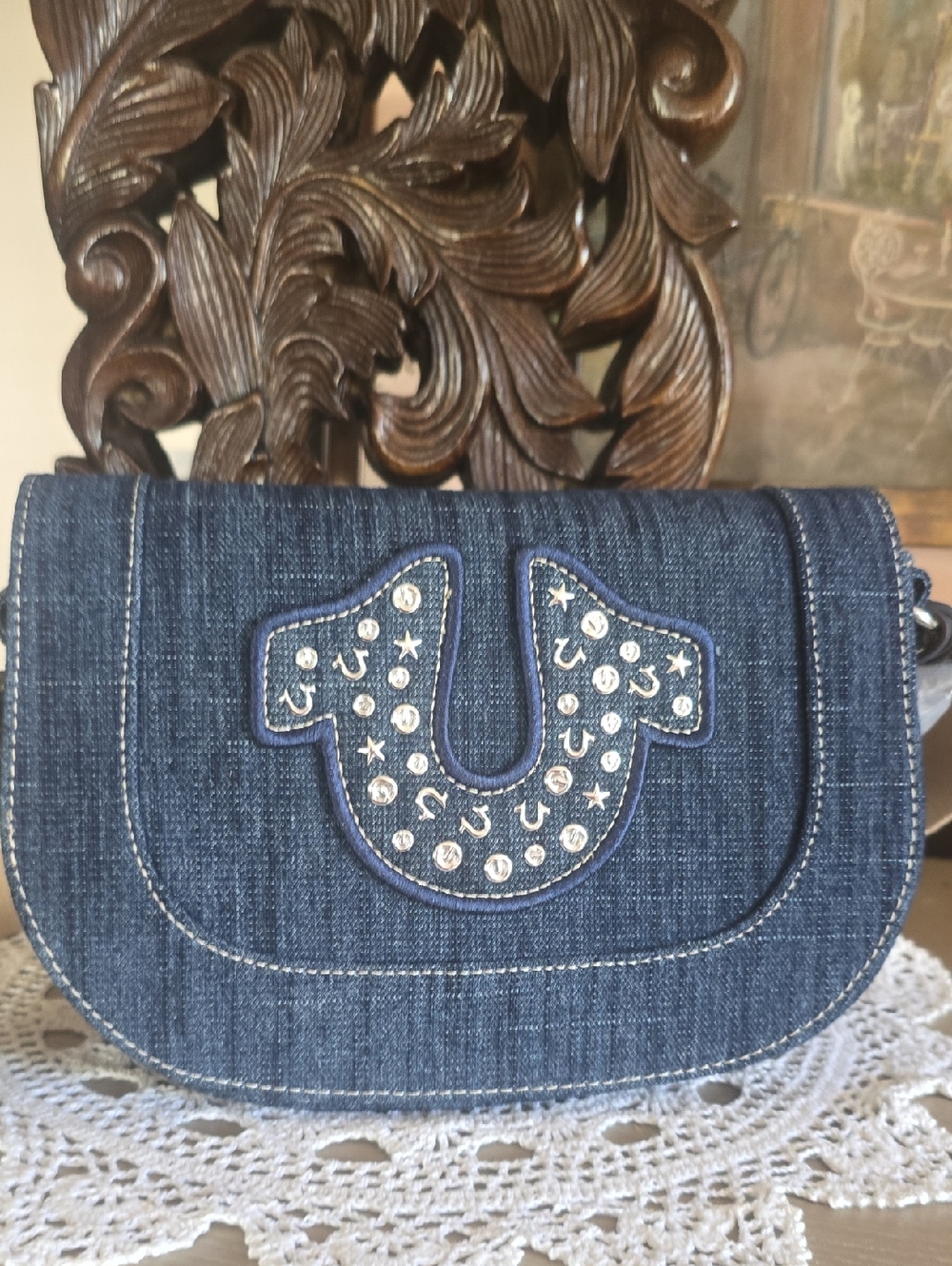True Religion Dark Denim Crossbody .